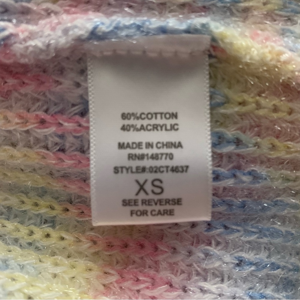 Pastel Rainbow Long Knitted Cardigan w Pockets Oversized xs - Picture 5 of 10